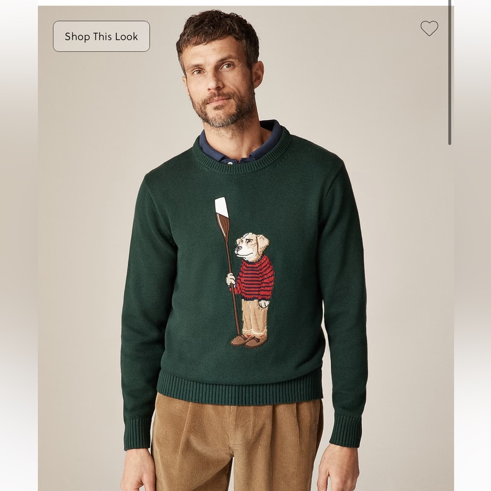 J Crew Cotton crewneck sweater with oarsman dog